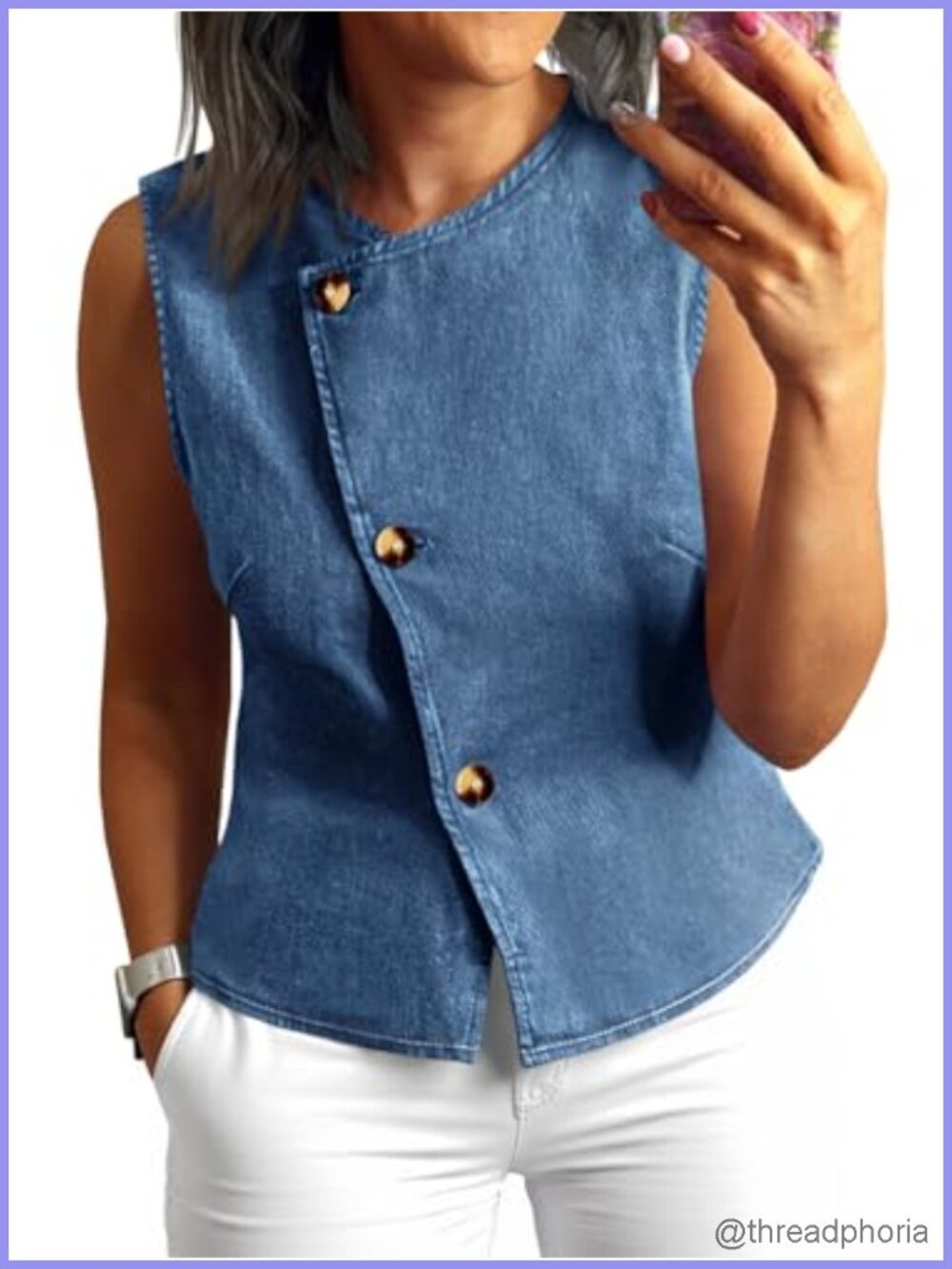 Women's Sleeveless Denim Vest Button Down Fitted Jean Waistcoat